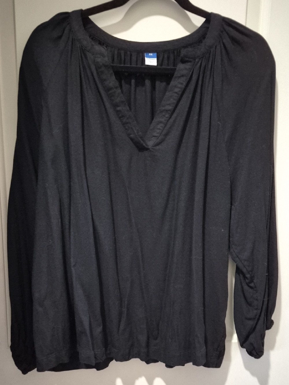 Old Navy Black V-Neck Blouse with Gathered Yoke